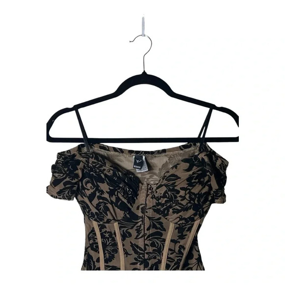 2009. WINDSOR CORSET BODYSUIT BROWN/BLACK‎ SHEER AND VELVET PADDED SIZE XSMALL - Picture 2 of 7